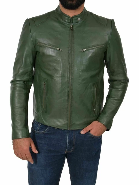 Motorcycle jacket New Men's Genuine Lambskin Leather Jacket Green Slim fit Biker