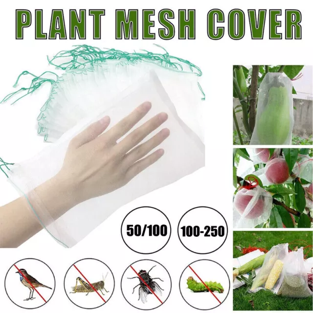 100-250 Reusable Plant Fruit Protect Drawstring Net Bag Mesh Against Insect Pest