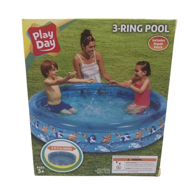 Play Day 3-Ring Inflatable Kids Blue Whale Shark Swimming Pool