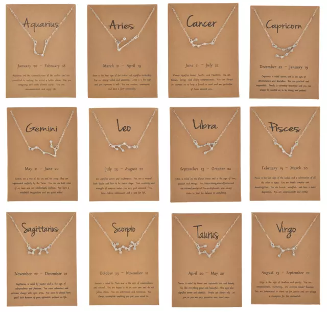 Ladies Silver Horoscope Astrology Zodiac Letter Birth Sign Chain Necklace Gift