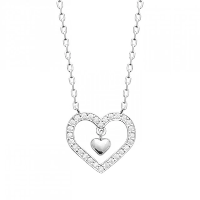 Pendentif Double Cœur En Argent Massif Avec Zirconiums - Occasion - Symbole D'amour