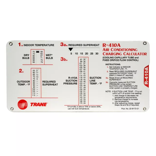 Trane R 410A R410A Superheat Subcooling HVAC Calculator Charging Chart