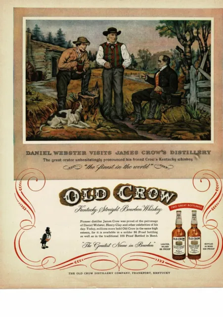 1954 OLD CROW Bourbon Daniel Webster visits the distillery art VINTAGE PRINT AD