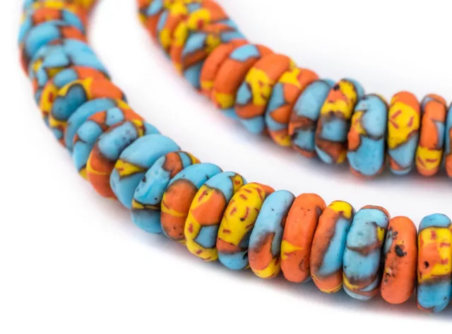 Sun and Sea Fused Rondelle Beads 11mm Ghana African Multicolor Disk Glass