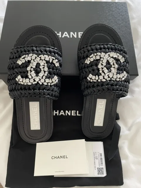 Chanel Cc Quail Pattern Sandals Mules Shoes #37 Brown Fur Auction
