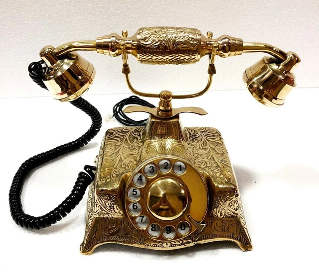 Teléfono antiguo de estilo vintage, teléfono giratorio de latón, regalo...