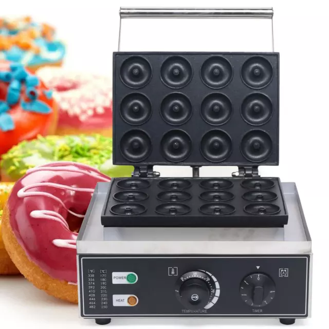 1550W Commercial Nonstick Electric Mini Doughnut Donut Machine Maker 12pcs Baker