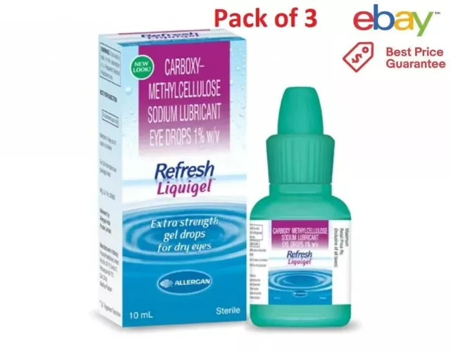 3 x REFRESH LIQUIGEL Gel lubrifiant pour les yeux total 30 ml USA EXP...