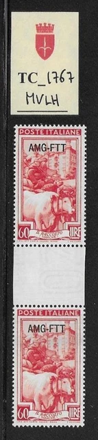 TC_1767. TRIESTE FTT. Gutter pair of 60 Lire 1950 "ITALIA LAVORO". MVLH