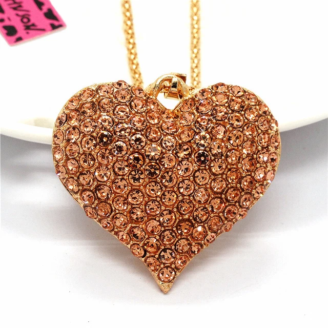 New Fashion Women Rhinestone Champagne Shiny Heart Crystal Pendant Necklace