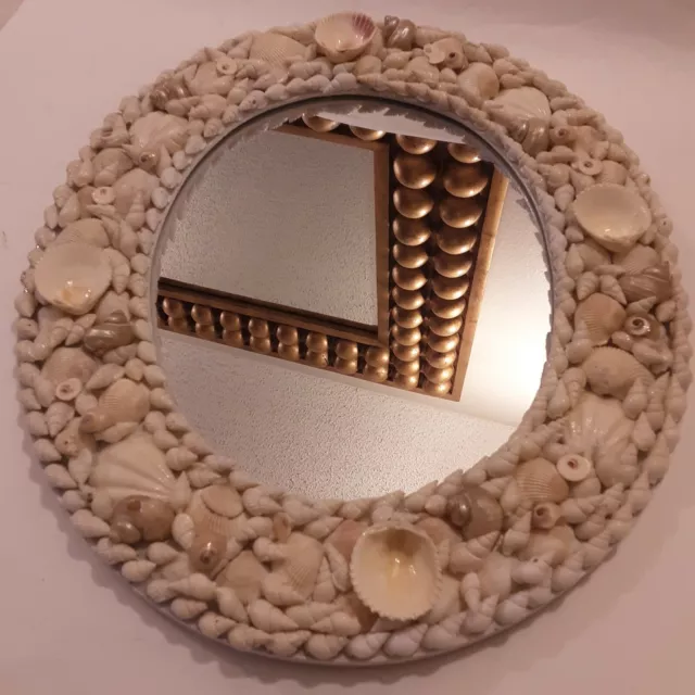16" Shabby Chic Seashell Framed Wall Mirror Tropical beach Seashore Shells 90's