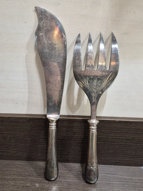 Service à poisson ancien Guirlandes argent France Antique fish serving set Guirl