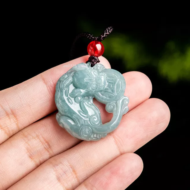 Natural Grade A Jade Jadeite Blue Water Women Men Coin Pixiu Lucky Pendant 3