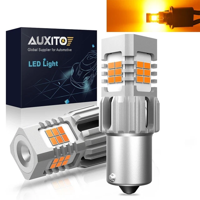 2x AUXITO 1156 BA15S LED Amber Yellow Turn Signal Blinker High Power Light Bulbs