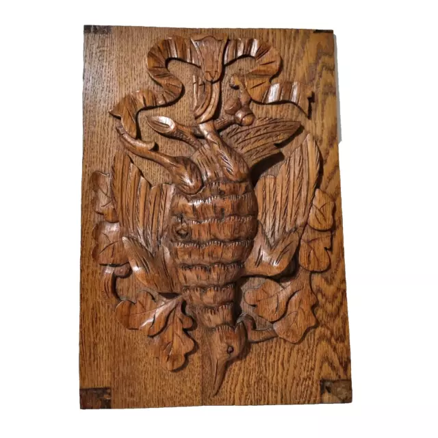 Hunting trophy bird wood carving panel 16"5 Antique French architectural salvage