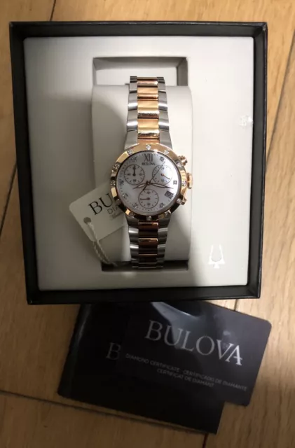 Bulova Ladies Watch, Silver & Rose Gold Stainless Steel Strap, 98W210