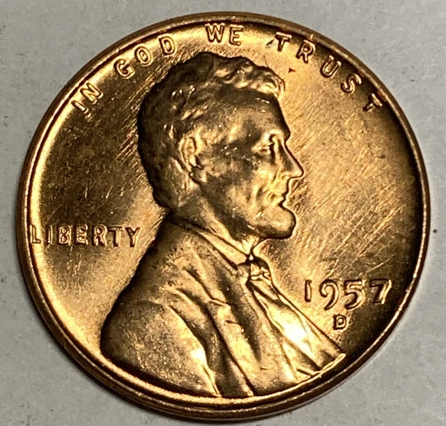 RED BU 1957-D LINCOLN WHEAT PENNY Denver Mint Uncirculated Cent LOT H6