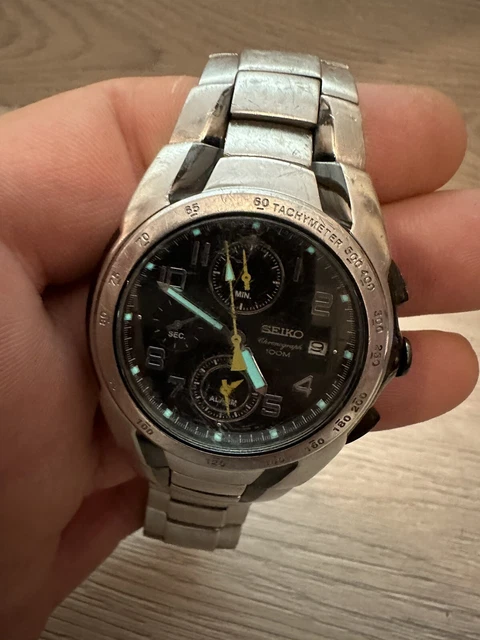 SEIKO CHRONOGRAPH 100M Alarm 7t62 0eh0 Used Working 75.00