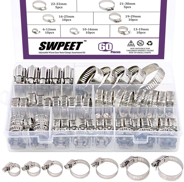 Wire Clamps 60-Piece Stainless Steel Wire Clamp Assortment Kit With Rubber Cushions - 7 Sizes Stainless Steel Cable Clamps