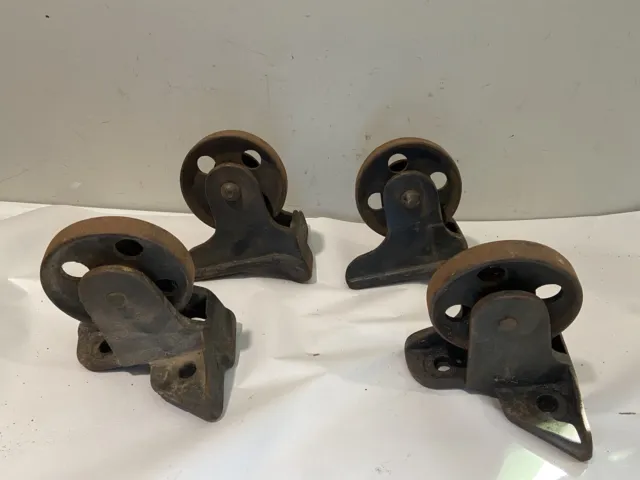 Set of 4 Vintage Antique Cast Iron Safe Caster Wheels Heavy Duty
