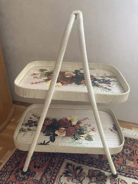 alter Servier Tablett Ständer, 2 Etagen, Vintage Blumenmuster