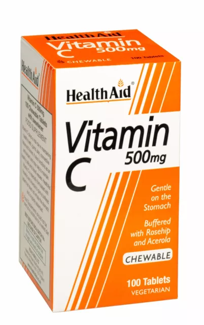 Health Aid Vitamin C 500mg - Chewable (Orange Flavour), 100 Tablets