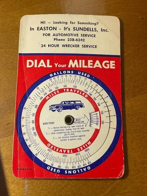 Vintage Advertising Automobile Dial Your Mileage Calculator Guide-Sundells Inc