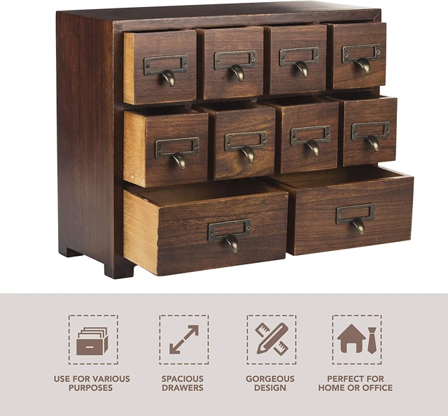 Wood Apothecary Medicine Rustic Cabinet Tabletop Storage Drawers Label Holder