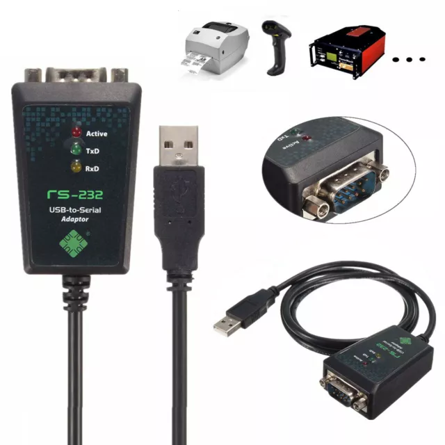USB to DB9 RS232 DB-9pin Serial Port Cable Converter Adapter FTDI Chipset LED 1M