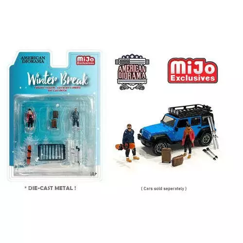 1:64 Figurine Car Winter Break Set 2 Ski Snowboard American Diorama Mijo