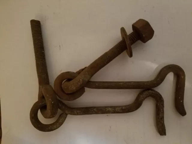 2 Vintage RUSTIC RUSTY  6 1/4"' Gate Door Shed Barn Door Hooks for Latch.  L941