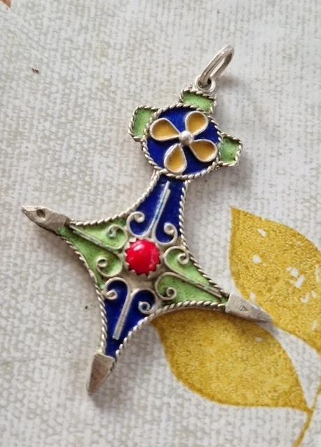 Pendentif Ancien En Argent Massif émaillé Ben Yenni - Bijou Traditionnel
