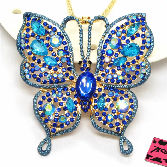 New Fashion Women Cute Bling Butterfly Blue Crystal Pendant China Necklace