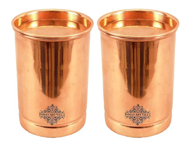 Set of 2  Pure Copper Glass with Lid Plain Design Tumbler Cup 300 ml
