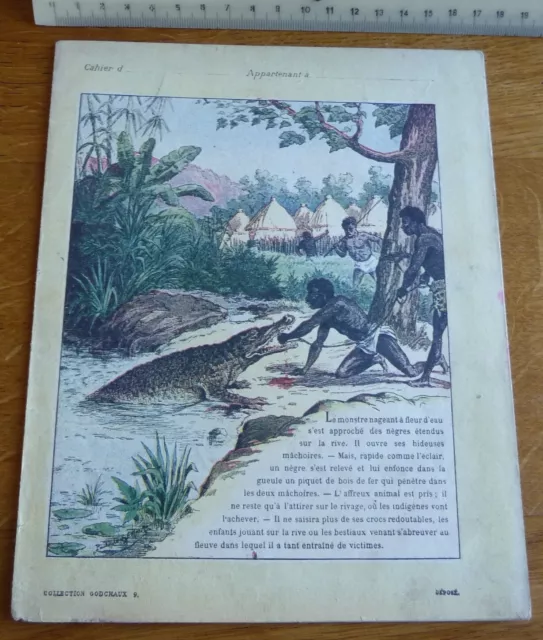 Ancien Protège-cahier Couverture "LA CHASSE AU CROCODILE"  Collection Godchaux