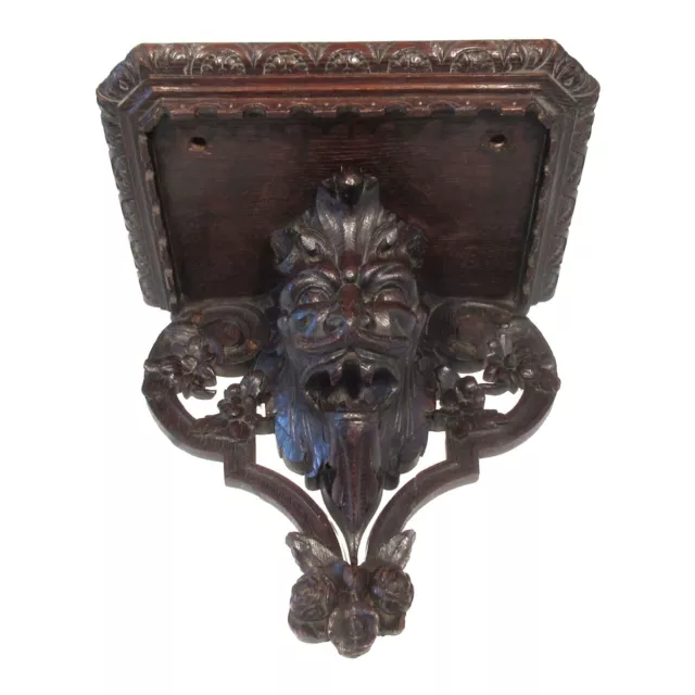 Antique French Hand Carved Wooden Wall Shelf, Gothic Gargoyle, Devil, Faun Satyr 2