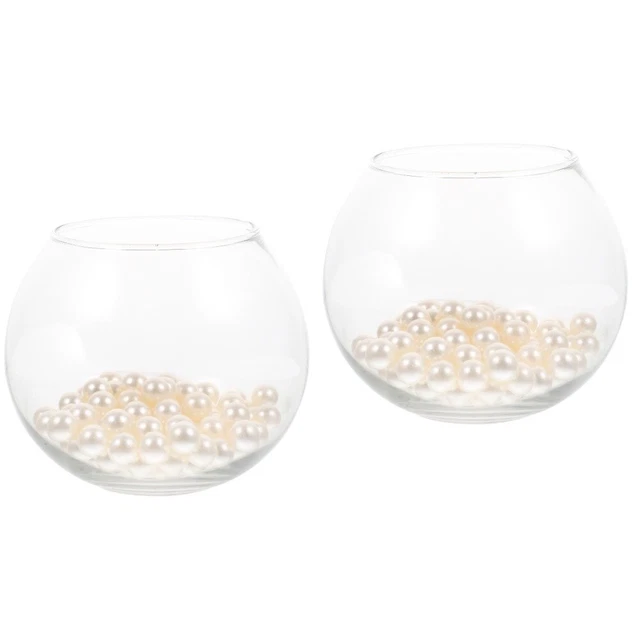 2 Sets Round Glass Fish Tank Office Terrarium Air Plants Bowl
