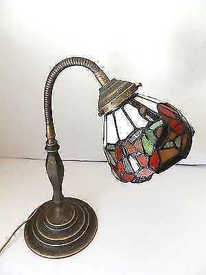 Lampada da tavolo in ottone brunito con vetro Tiffany abat-jour camera da letto