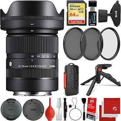 Sigma 18-50mm f/2.8 DC DN Contemporary Lens for Sony E Mount + 64GB 16PC Bundle