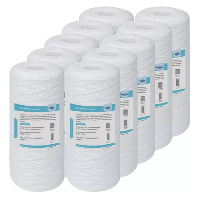 10 Pack 1/5/10 Micron 10" x 4.5" Whole House String Wound Sediment Water Filter