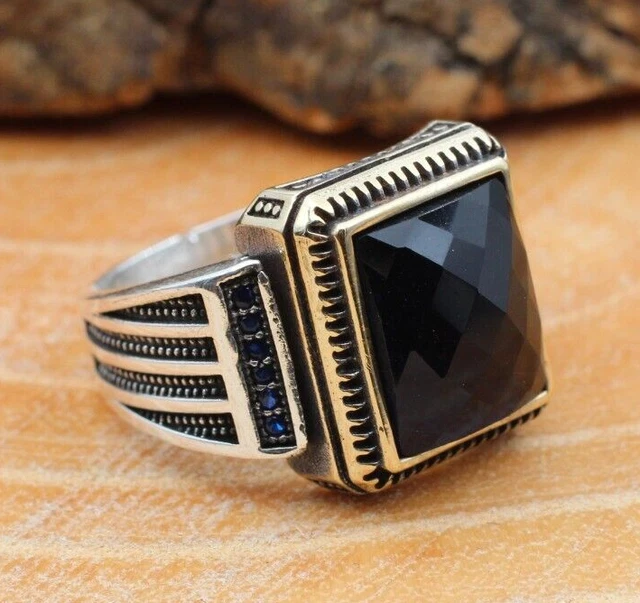 Bague saphir pour homme Bague pour homme faite à la main Bague en argent...