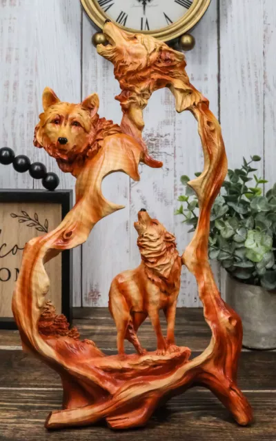 Ebros Large Rustic Faux Wood Wildlife Scene Howling Wolf Pack Figurine 12.5"H