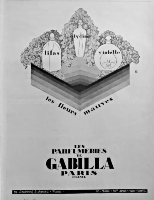 PUBLICITÉ PRESSE 1926 PARFUM DE GABILLA les fleurs mauves lilas glycine violette