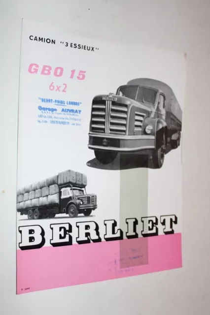 Prospectus Camion BERLIET GBO 15 6 X 2  Truck LKW Brochure Prospekt P 1640