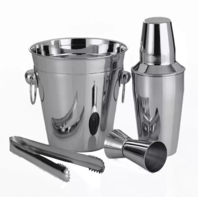 4PC Stainless Steel Cocktail Shaker Set Bar Mixer Kit Ice Bucket Champagne