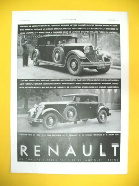 Publicite De Presse Renault Automobile Grand Tourisme De Luxe French Ad 1930
