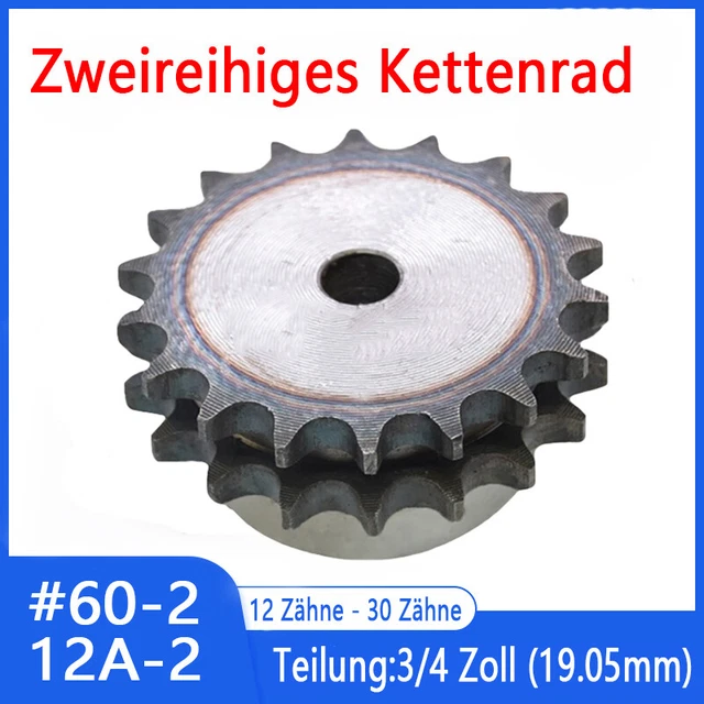 12A-2 Kettenrad 3/4″ 19.05mm Kettenräder 12 - 30 Zähne Zweifach Duplex mit Nabe