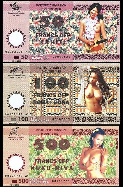 LOT of 3 pcs notes POLYNESIAN islands 50 100 500 FRANCS 2018 year POLYMER UNC.