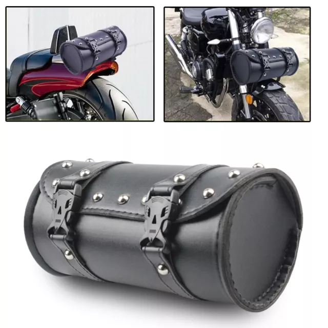 UNIVERSAL LEATHER MOTORCYCLE Tool Bag Fork Handlebar Saddlebag Roll ...