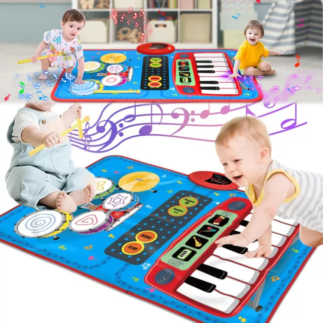 Piano Mat Toys for 1 Year Old Gifts 2 in 1 Musical Piano & Drum Mat Baby Toys